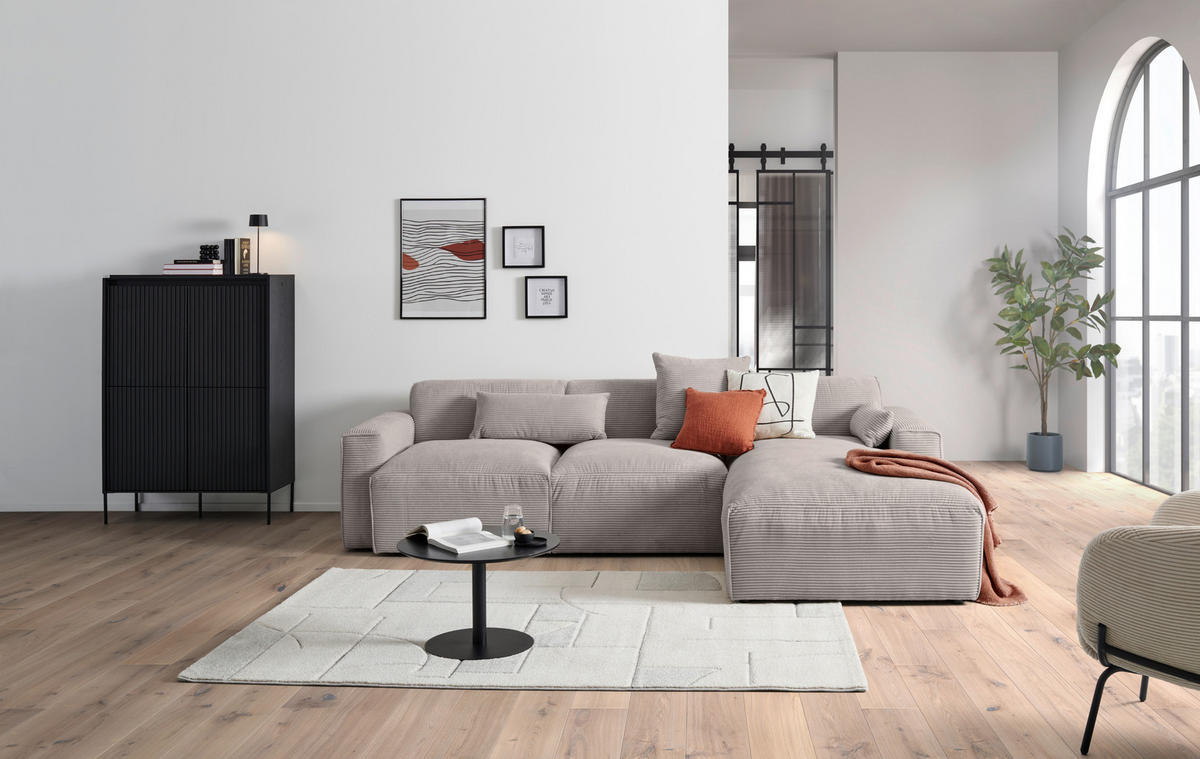 ECKSOFA Taupe Cord  - Taupe/Schwarz, Design, Kunststoff/Textil (303/196cm) - Livetastic
