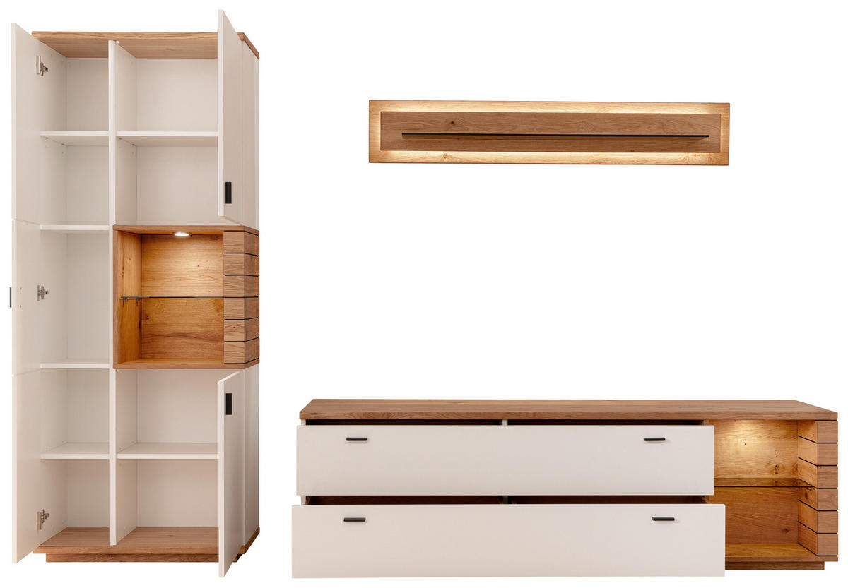 NÍZKÁ KOMODA, divoký dub, bílá, divoký dub, 201/60/50 cm - bílá/divoký dub, Design, kov/dřevo (201/60/50cm) - Novel
