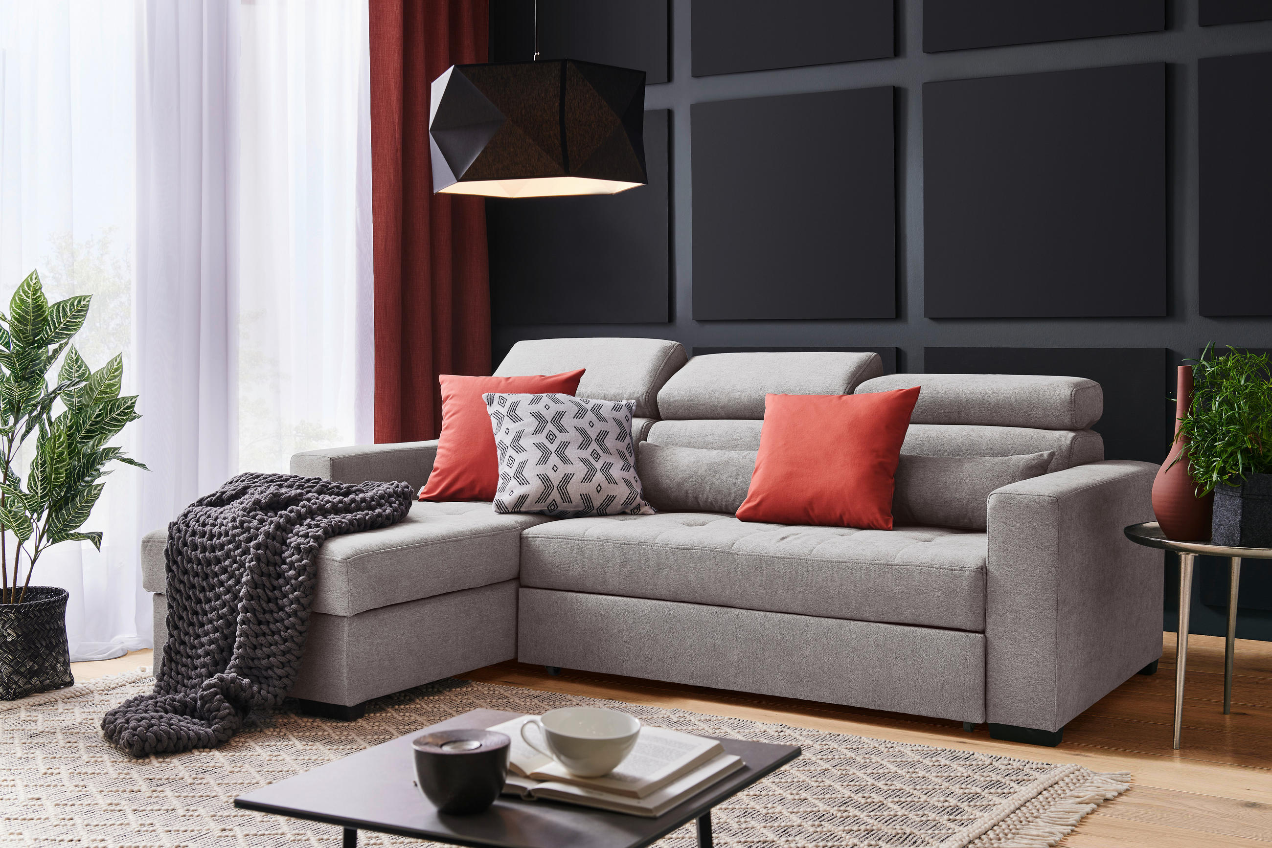 ECKSOFA Greige Webstoff  - Greige/Schwarz, Design, Kunststoff/Textil (179/240cm) - Carryhome