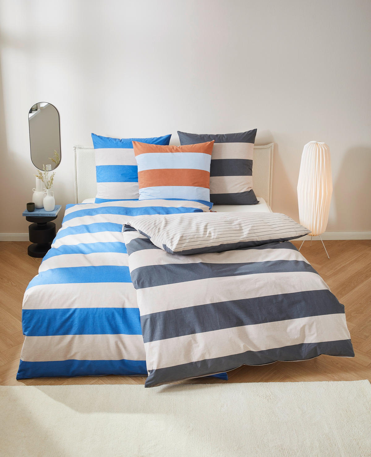 WENDEBETTWÄSCHE Renforcé 155/220 cm  - Sandfarben/Blau, Design, Textil (155/220cm) - Tom Tailor