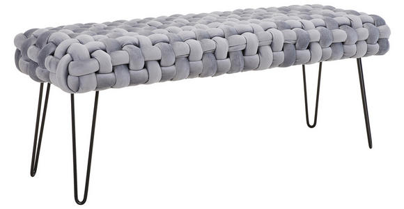 SITZBANK 128/50/45 cm Samt Grau, Schwarz  - Schwarz/Grau, LIFESTYLE, Textil/Metall (128/50/45cm) - Xora