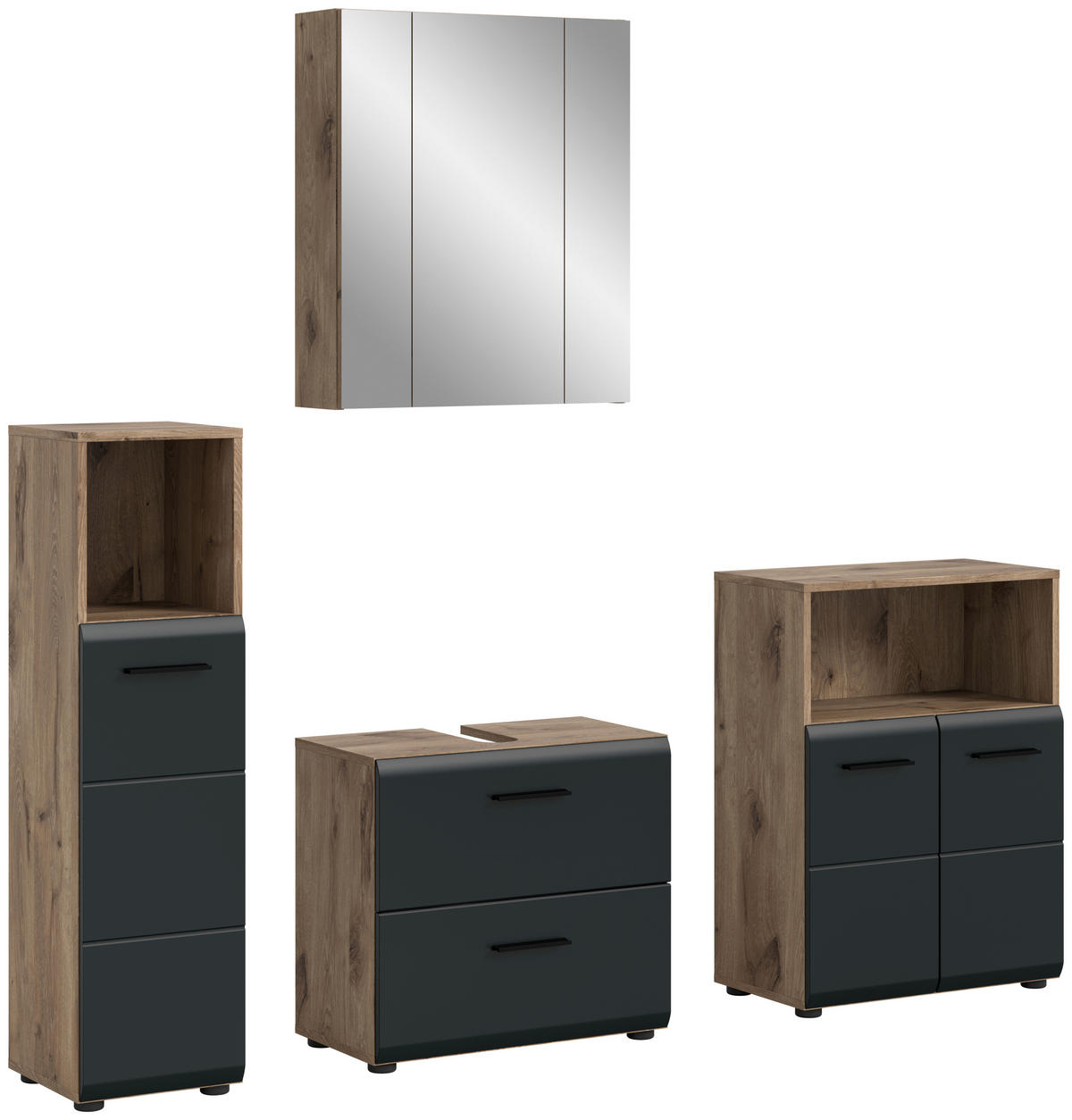 BADEZIMMER 4-teilig  in 150 cm  - Eiche dunkel/Schwarz, Basics, Holzwerkstoff/Kunststoff (150cm) - MID.YOU