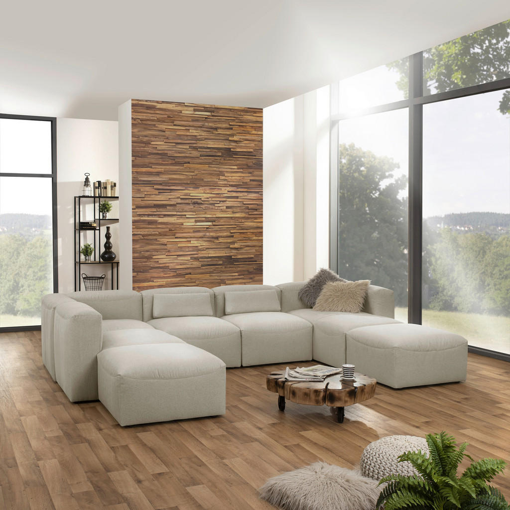 Thumbnail - Max Winzer Wohnlandschaft, Creme, Textil, 8-Sitzer, U-Form, 350x250 cm, Goldenes M, Made in Germany, Rücken echt, Wohnzi...