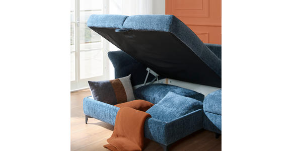 ECKSOFA in Chenille Blau  - Blau/Schwarz, KONVENTIONELL, Textil/Metall (291/153cm) - Hom`in