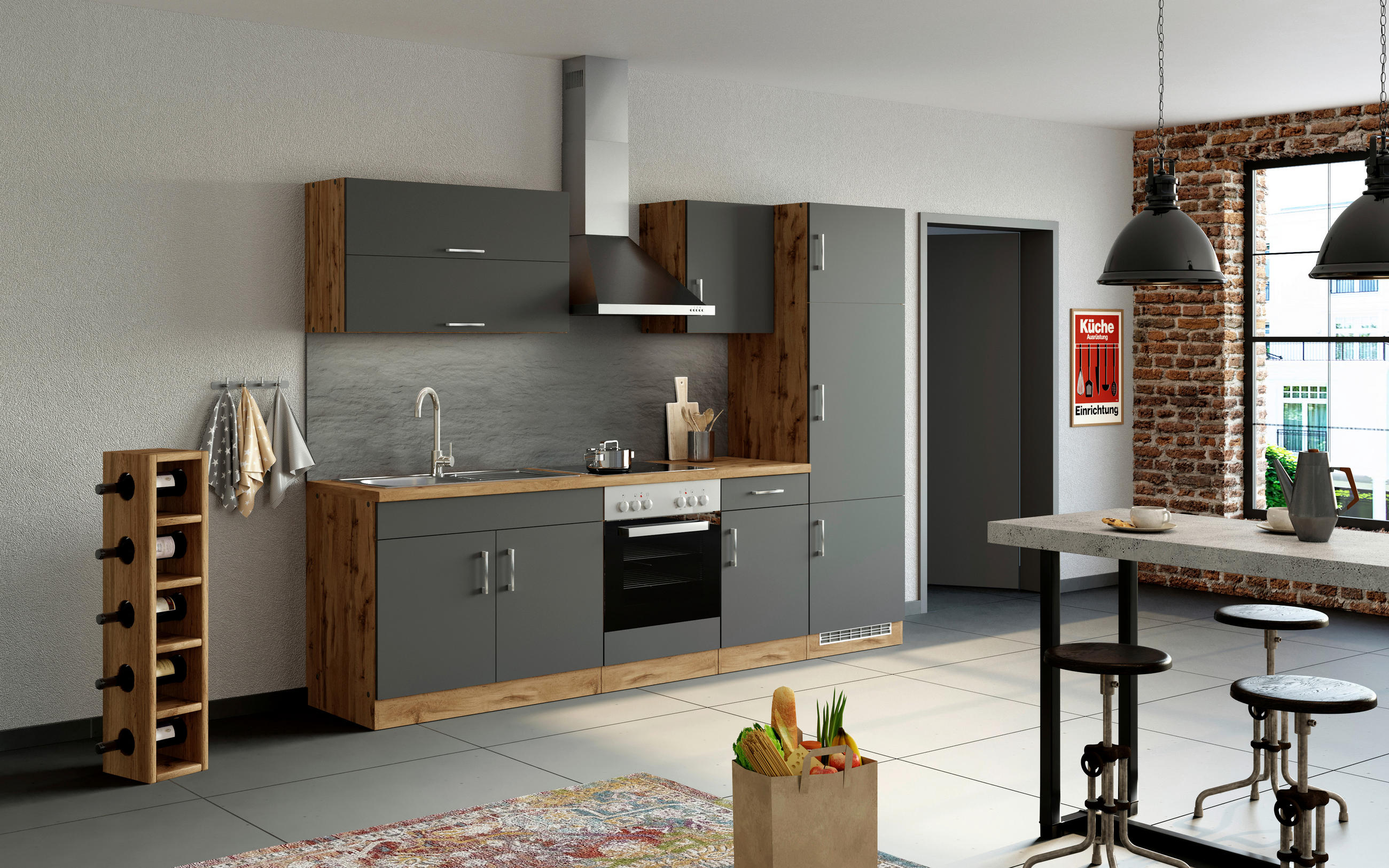 Küchenzeile Sorrento Mit Geräten B: 270 Cm Anthrazit