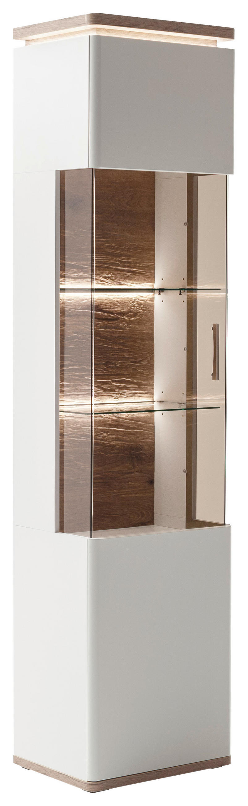 VITRINE in Weiss, Eichefarben  - Weiss/Eichefarben, Design, Glas/Holzwerkstoff (50/208/38cm) - Livetastic
