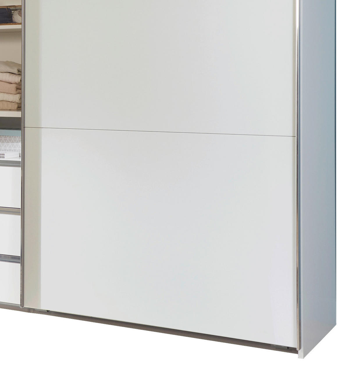 SCHWEBETÜRENSCHRANK 300/216/65 cm 2-türig Weiß  - Edelstahlfarben/Weiß, MODERN, Holzwerkstoff/Metall (300/216/65cm) - MID.YOU
