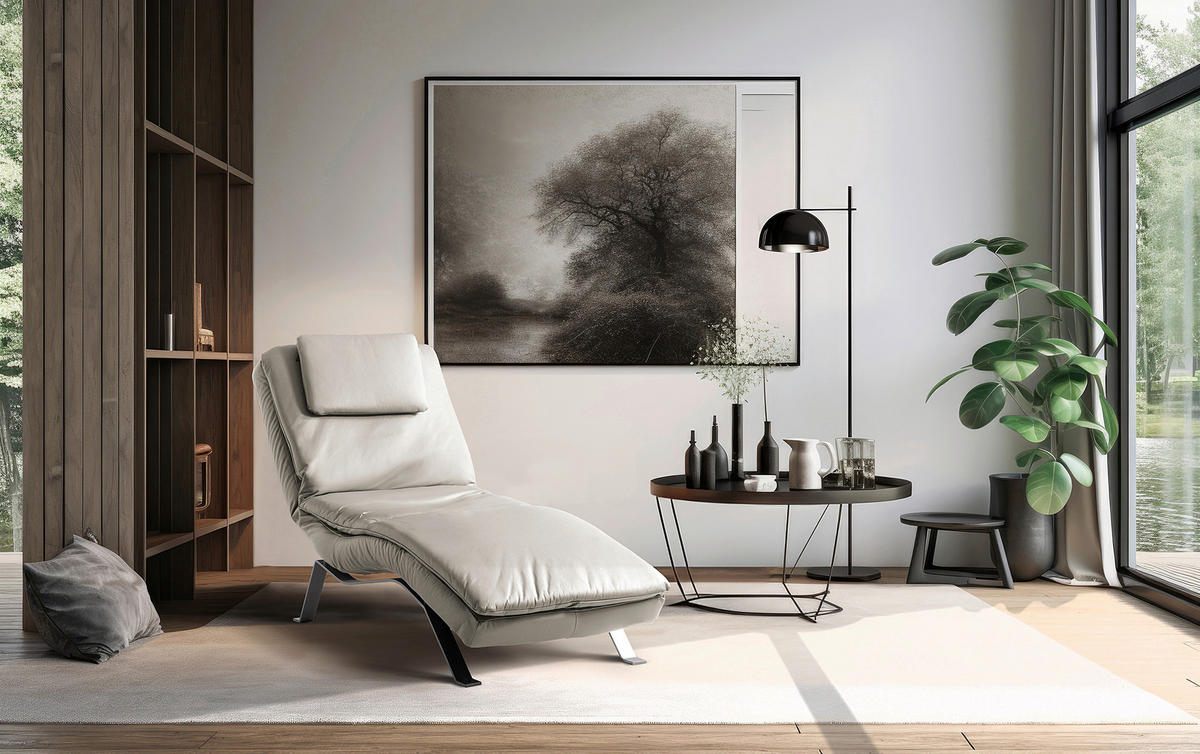 RELAXLIEGE in Echtleder Platinfarben  - Platinfarben/Silberfarben, Design, Leder/Metall (65/95/171cm) - Celina Home