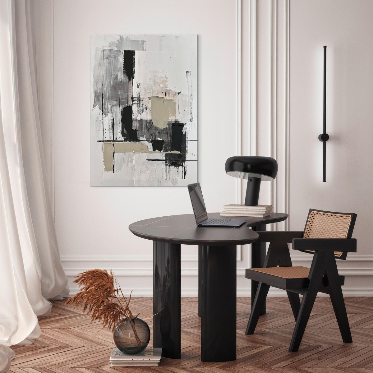 OBRAZ NA PLÁTNE, abstraktné, 70/100 cm  - sivá/biela, Design, kompozitné drevo/textil (70/100cm) - Monee