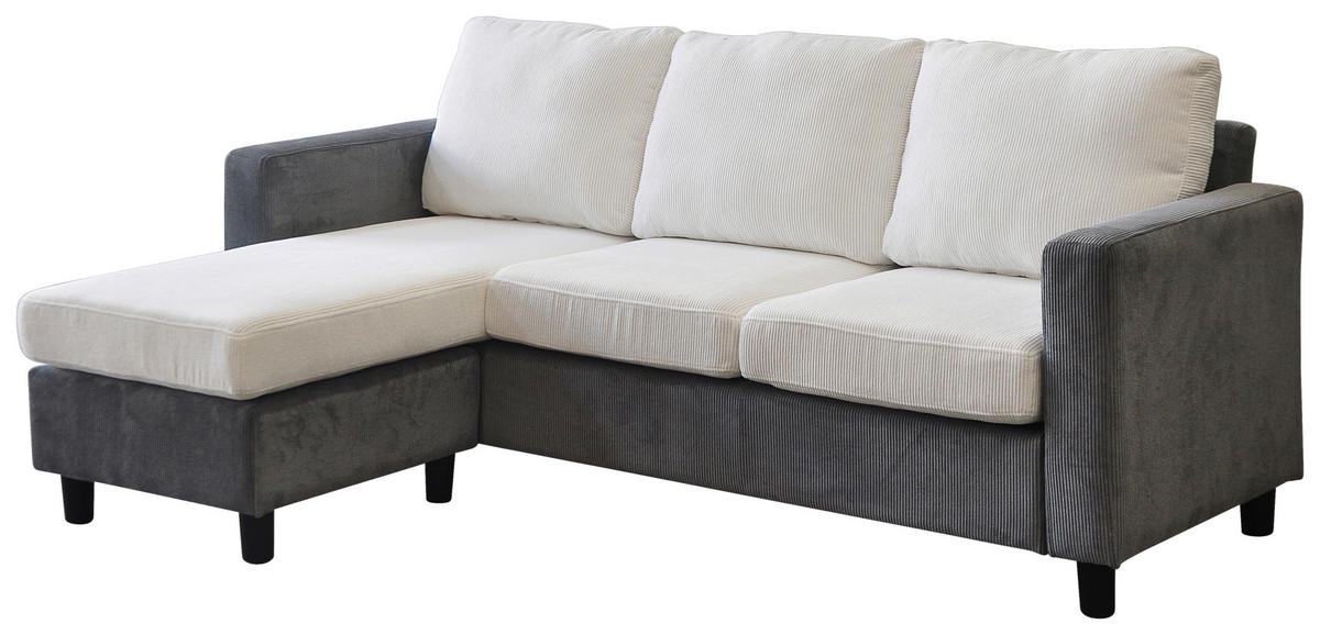 ECKSOFA Weiß Cord  - Dunkelgrau/Schwarz, Design, Kunststoff/Textil (198/135cm) - P & B