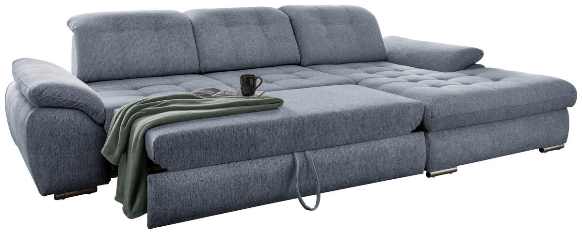 ECKSOFA in Chenille Hellblau  - Chromfarben/Anthrazit, Modern, Textil/Metall (314/184cm) - Livetastic