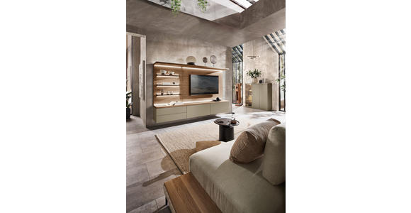 WOHNWAND  in Taupe, Nussbaumfarben  270/182/46 cm  - Taupe/Nussbaumfarben, Design, Glas/Holz (270/182/46cm) - Belluti