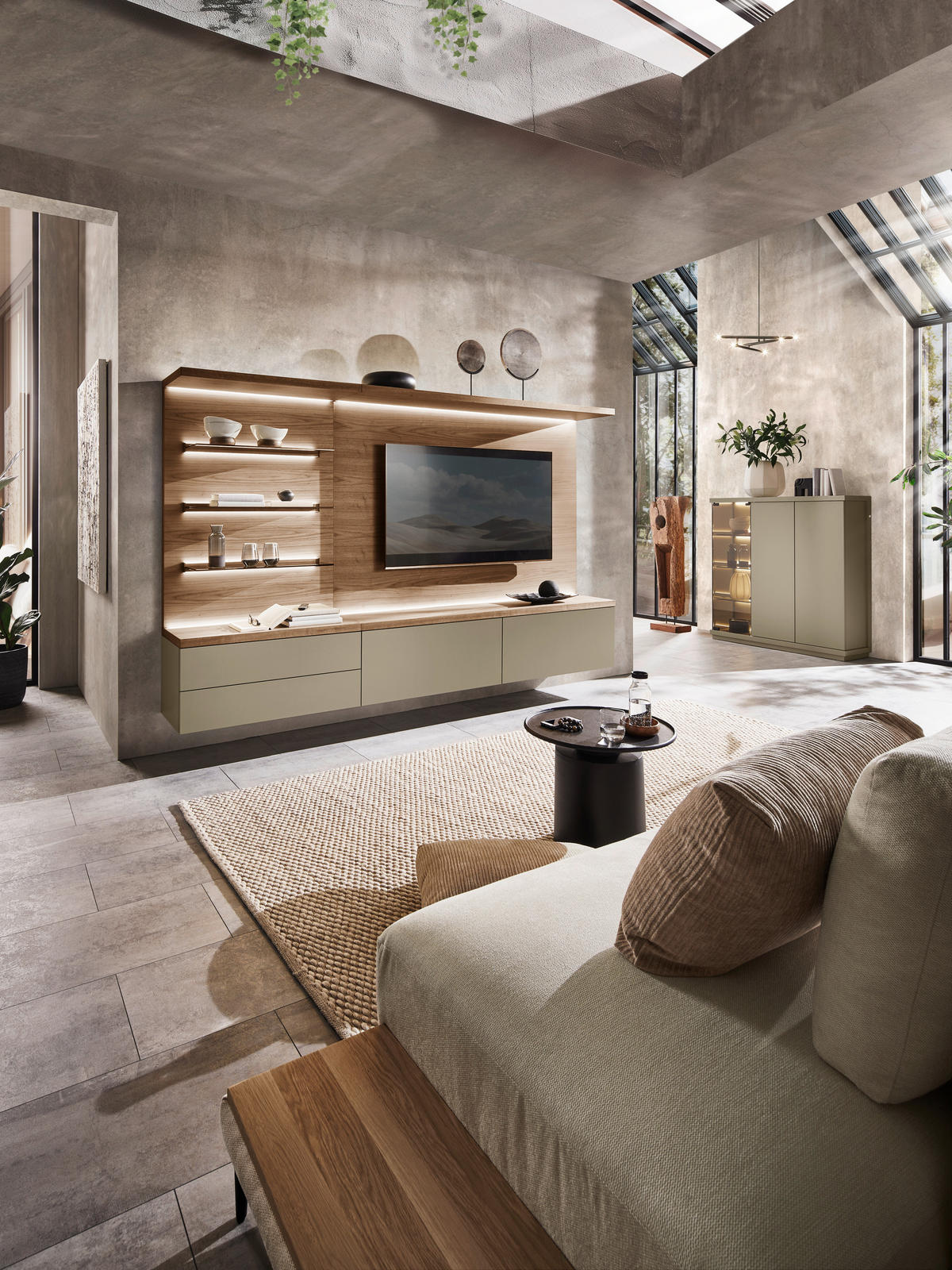 WOHNWAND  in Nussbaumfarben, Taupe 270/182/46 cm  - Taupe/Nussbaumfarben, Design, Glas/Holz (270/182/46cm) - Emilio Belluti