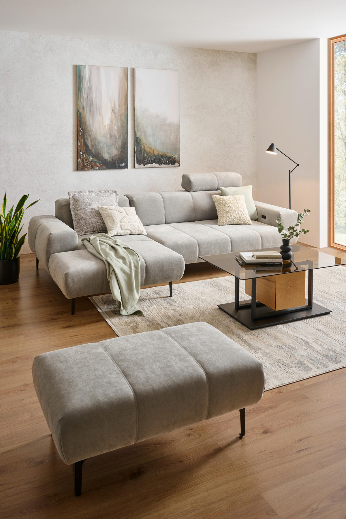 ECKSOFA inkl. Funktionen Grau Chenille  - Schwarz/Grau, Design, Textil/Metall (167/311cm) - Xora