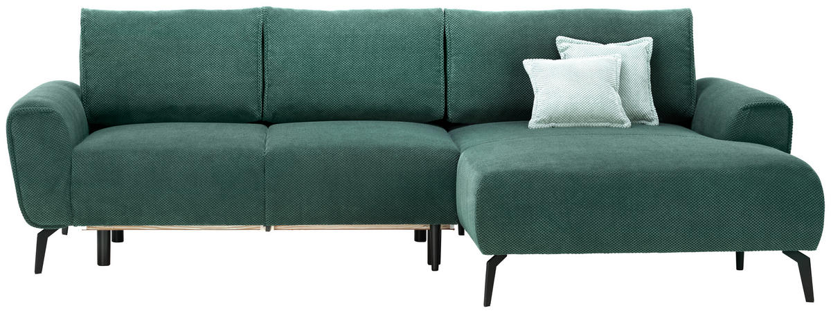 ECKSOFA in Webstoff Grün  - Schwarz/Grün, Design, Textil/Metall (272/170cm) - Welnova