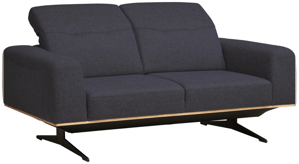 2-SITZER-SOFA in Struktur Dunkelblau  - Schwarz/Dunkelblau, Design, Textil/Metall (174/76-97/102cm) - Novel