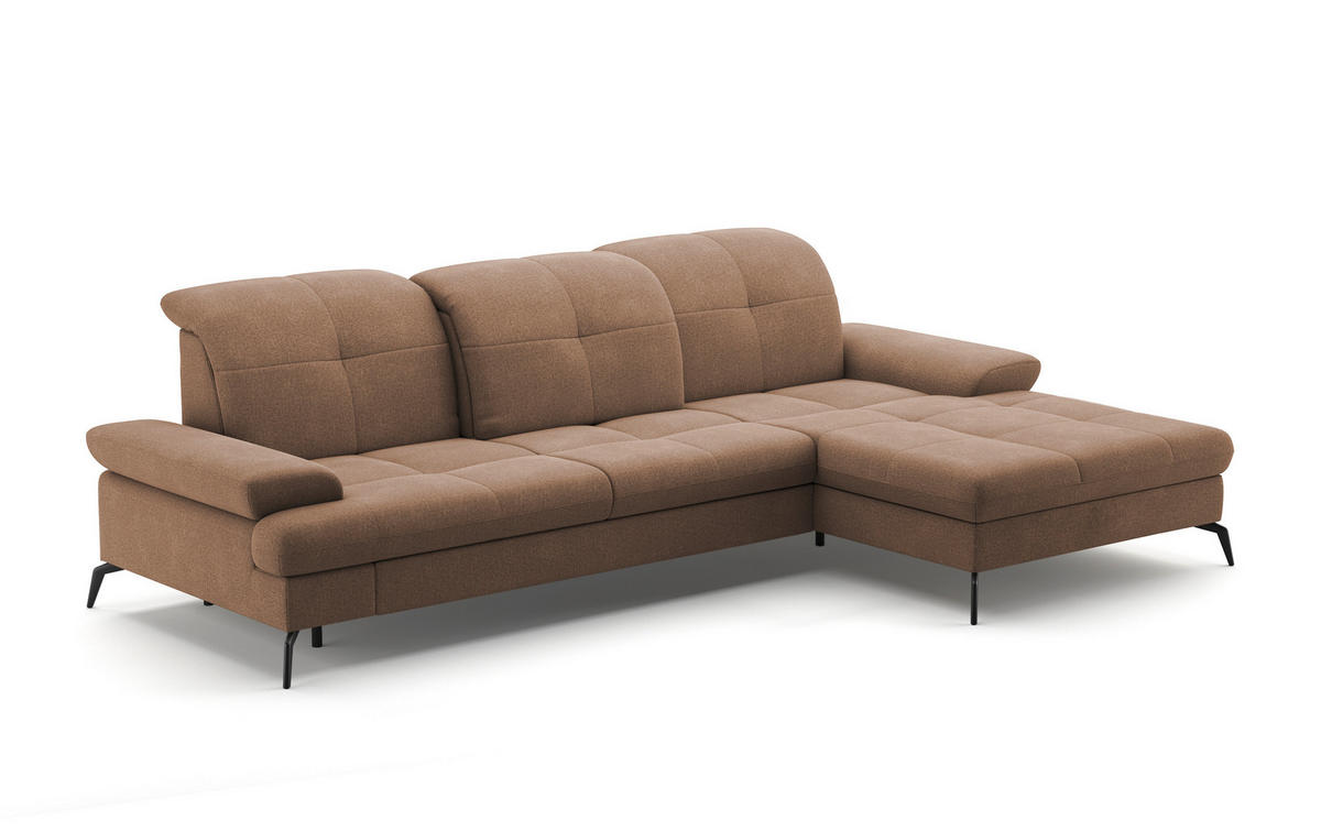 ECKSOFA in Flachgewebe Hellbraun  - Hellbraun/Schwarz, Konventionell, Textil/Metall (279/185cm) - Sit & More