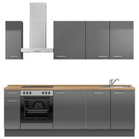KÜCHENBLOCK 240 cm   in Eichefarben, Schieferfarben  - Schieferfarben/Edelstahlfarben, MODERN, Holzwerkstoff/Metall (240cm) - Nobilia