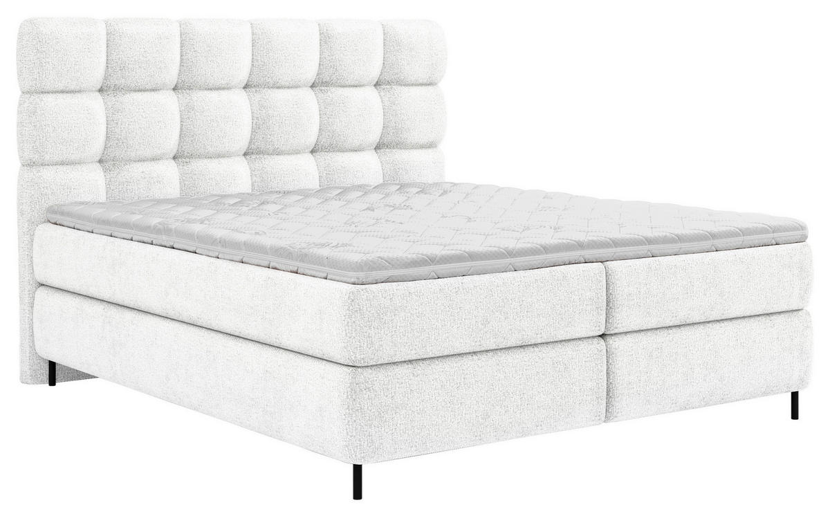 BOXSPRINGBETT 180/200 cm,  in Weiß, gepolstertes Kopfteil, Topper, Matratzen, H2 + H3 = mittel + fest  - Schwarz/Weiß, Trend, Textil/Metall (180/200cm) - Esposa