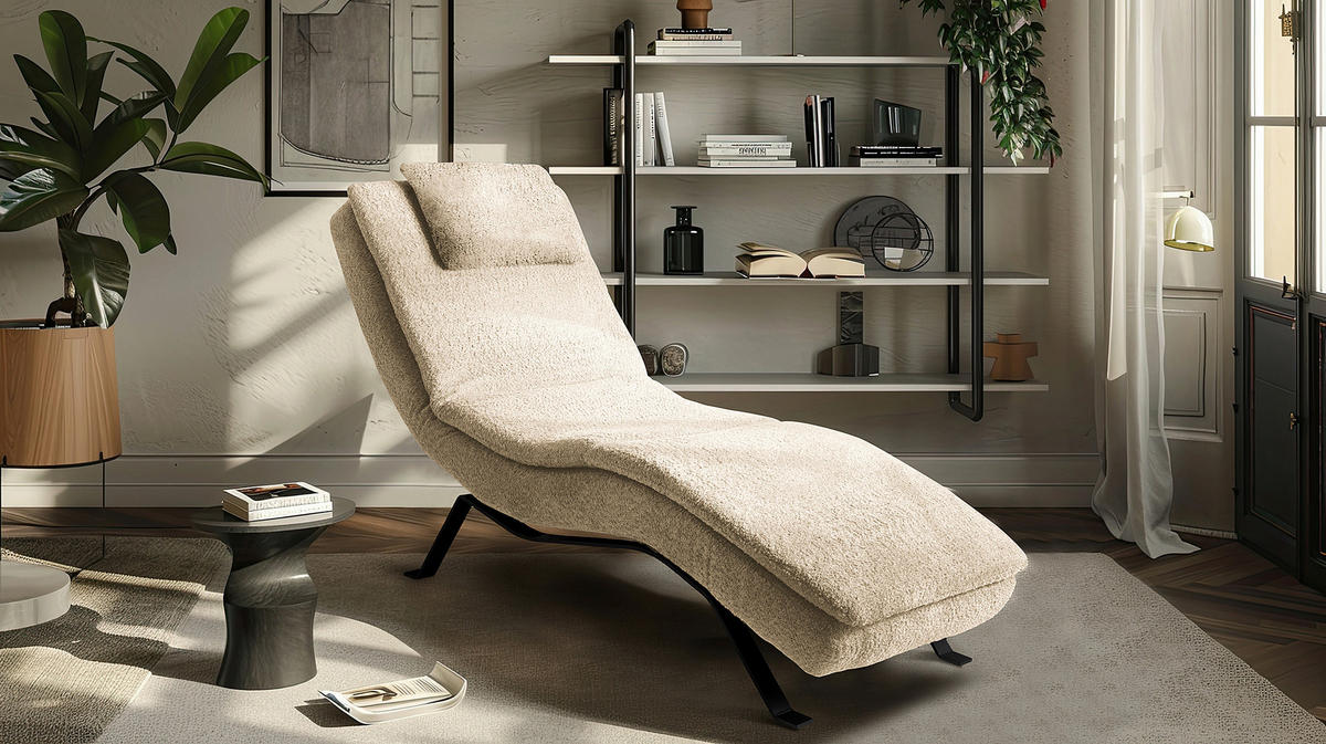 RELAXLIEGE Echtleder Creme  - Creme/Schwarz, Design, Leder/Metall (65/95/171cm) - Celina Home