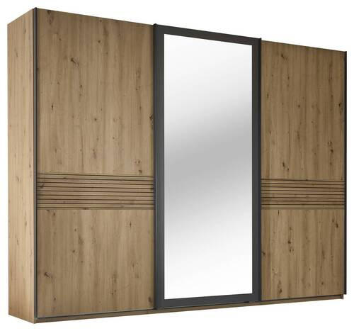 SCHWEBETÜRENSCHRANK 270/210/63 cm 3-türig Graphitfarben, Eiche Artisan  - Graphitfarben/Eiche Artisan, KONVENTIONELL, Glas/Holzwerkstoff (270/210/63cm) - Ti'me