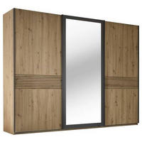 SCHWEBETÜRENSCHRANK 270/210/63 cm 3-türig Graphitfarben, Eiche Artisan  - Graphitfarben/Eiche Artisan, KONVENTIONELL, Glas/Holzwerkstoff (270/210/63cm) - Boxxx