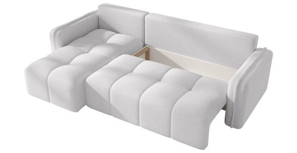 ECKSOFA Weiß Flachgewebe Zierkissen, Rückenkissen, Bettkasten, Schlaffunktion, Rücken echt, Liegefläche im Originalstoff  - Schwarz/Weiß, MODERN, Kunststoff/Textil (142/240cm) - Carryhome