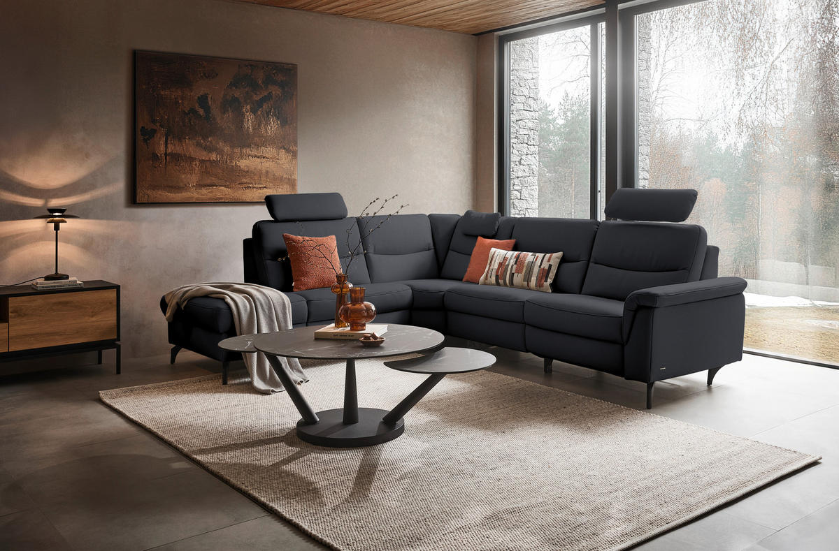 ECKSOFA  in Echtleder Dunkelblau  249/280 cm  - Anthrazit/Dunkelblau, Design, Leder/Metall (249/280cm) - Himolla Komfortklass