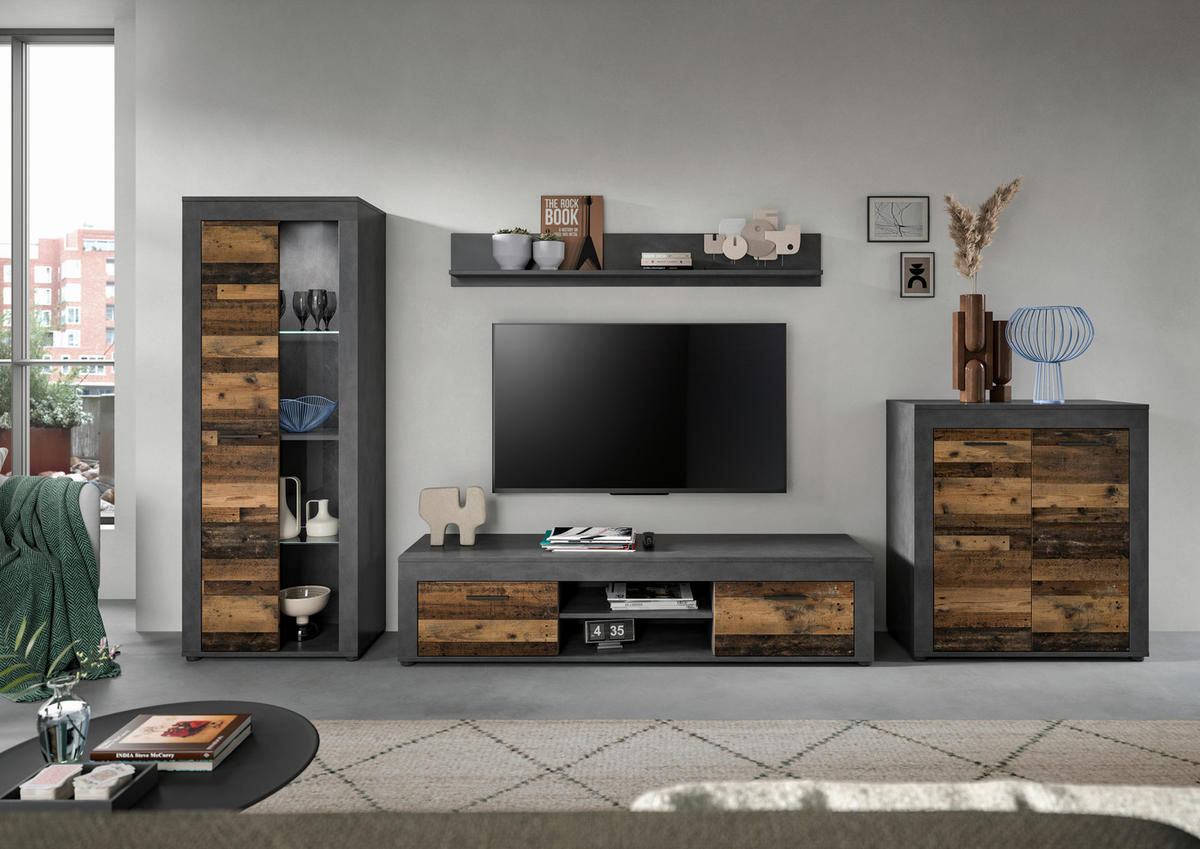 OBÝVACÍ STĚNA přírodní barvy - černá/přírodní barvy, Design, kompozitní dřevo/plast (330/159/35cm) - MID.YOU