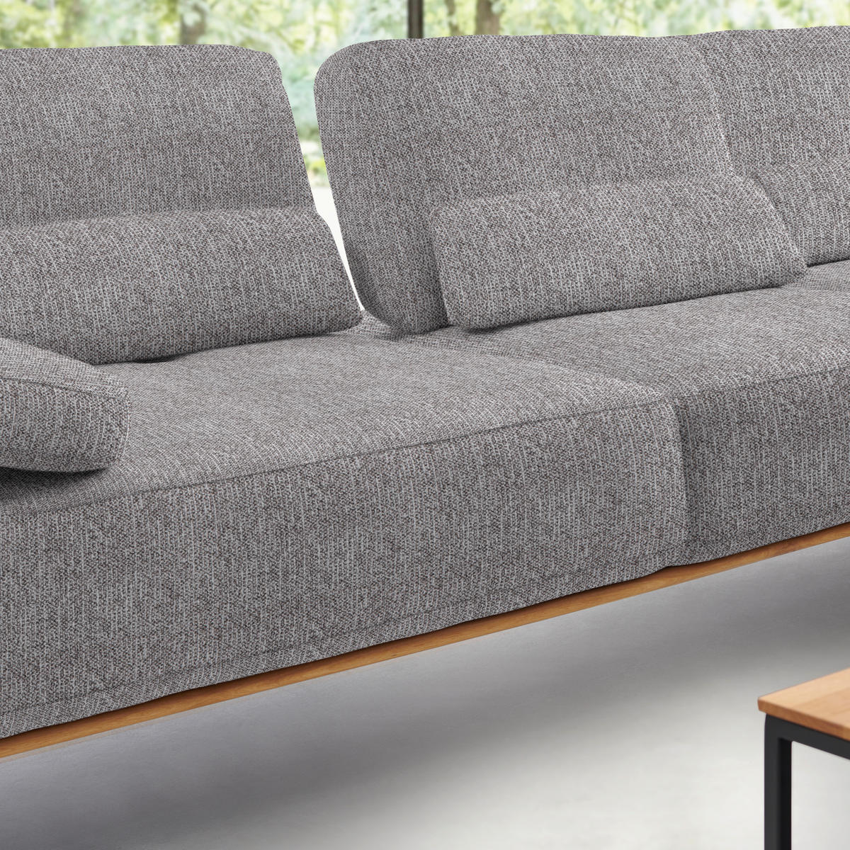 ECKSOFA in Flachgewebe Hellgrau  - Hellgrau/Schwarz, Natur, Holz/Textil (314/176cm) - Valnatura