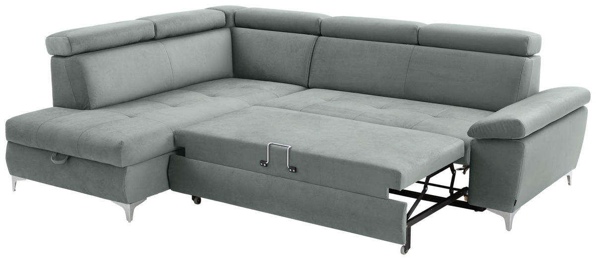 ECKSOFA Mintgrün Mikrofaser  - Chromfarben/Mintgrün, KONVENTIONELL, Textil/Metall (206/271cm) - Carryhome