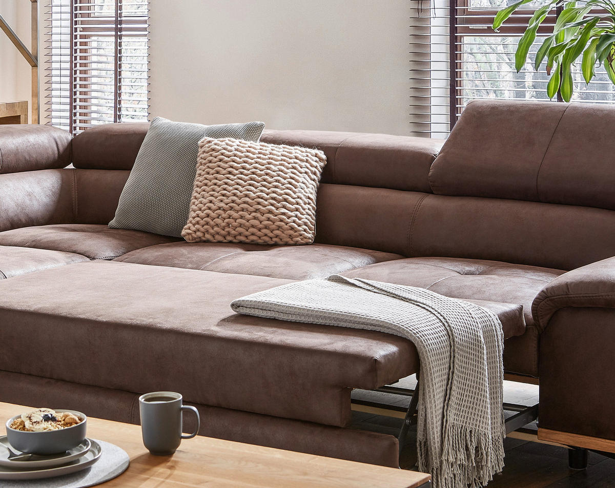 ECKSOFA Braun Webstoff  - Schwarz/Braun, Natur, Holz/Textil (226/282cm) - Novel