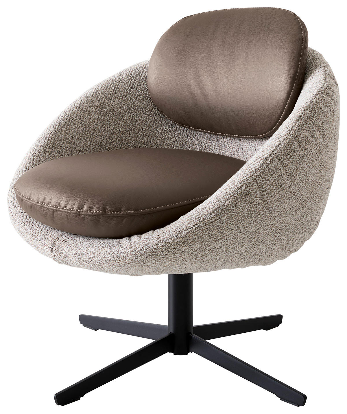 SESSEL in Echtleder Braun, Beige  - Beige/Schwarz, Design, Leder/Textil (77/82/75cm) - Koinor