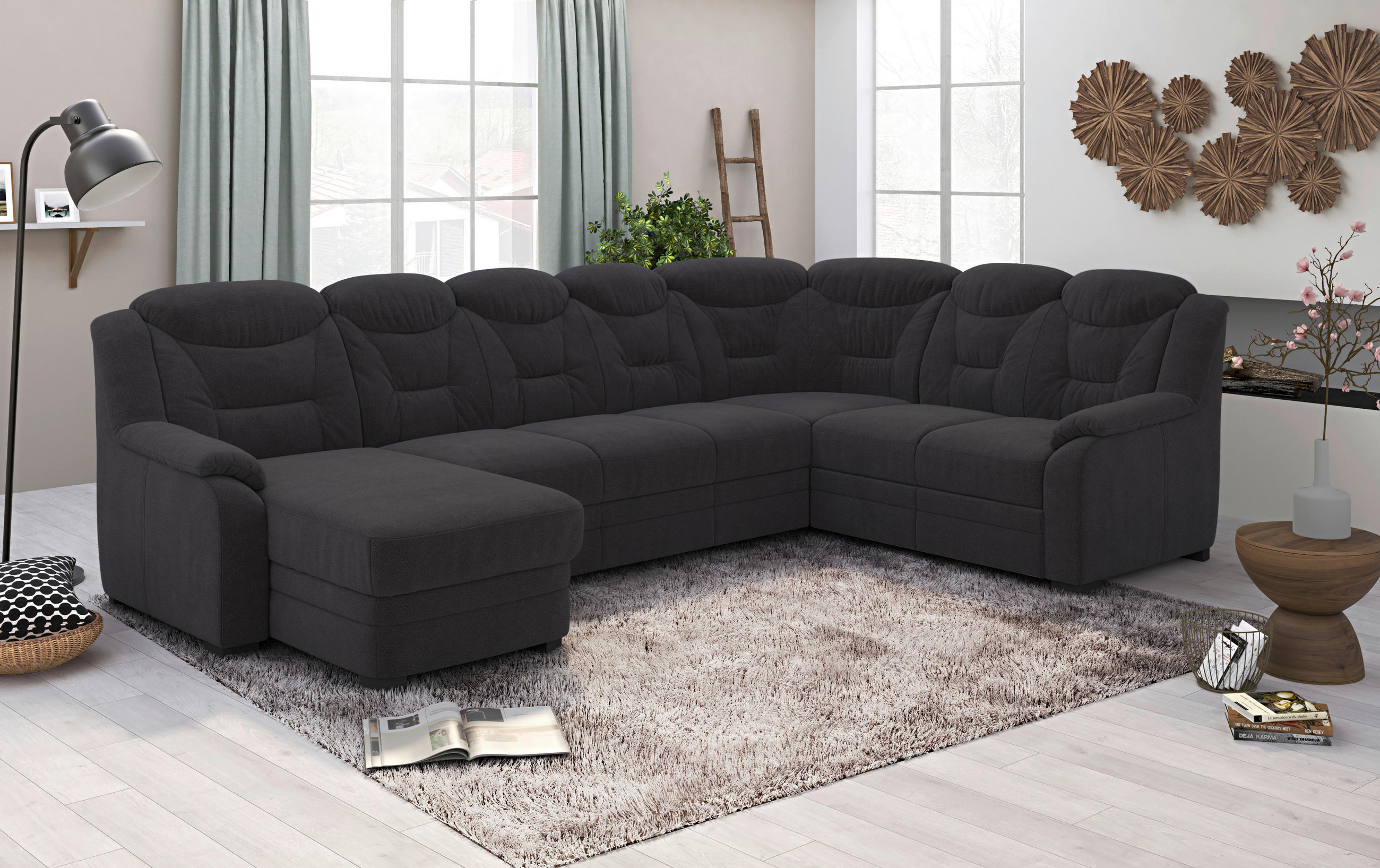 WOHNLANDSCHAFT in Chenille Schwarz  - Schwarz, Basics, Kunststoff/Textil (162/330/211cm) - MID.YOU