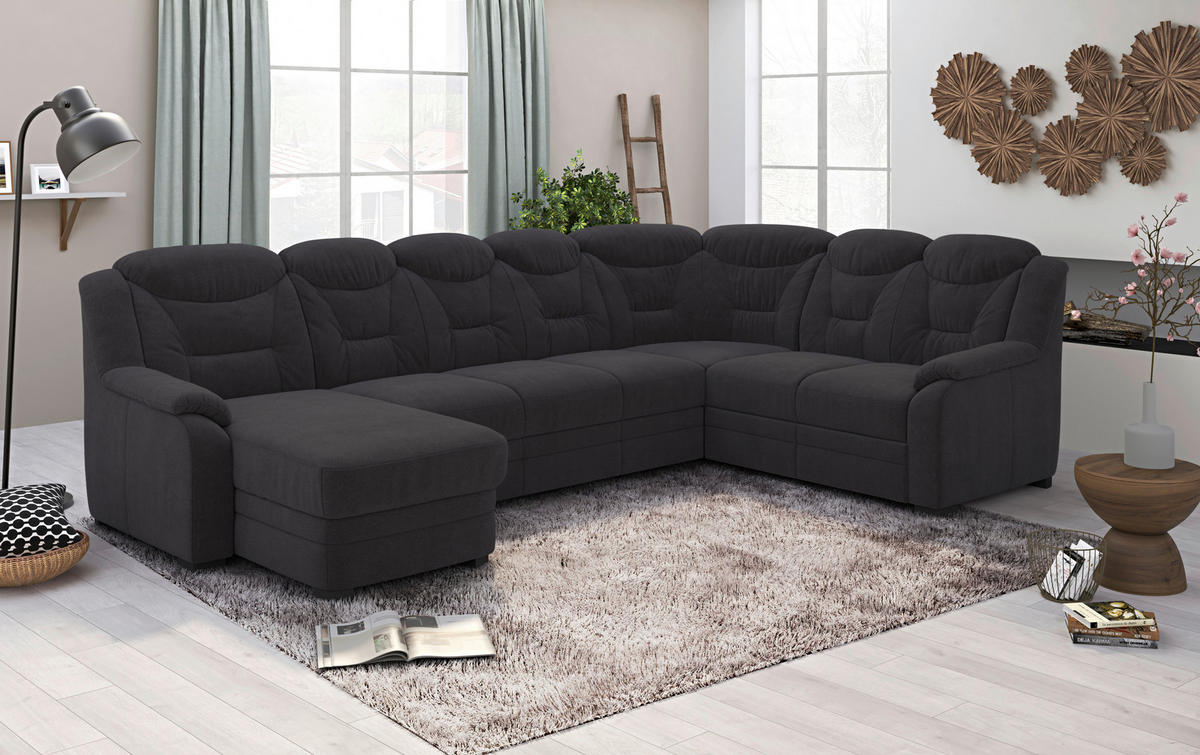 WOHNLANDSCHAFT in Chenille Schwarz  - Schwarz, Basics, Kunststoff/Textil (162/330/211cm) - MID.YOU