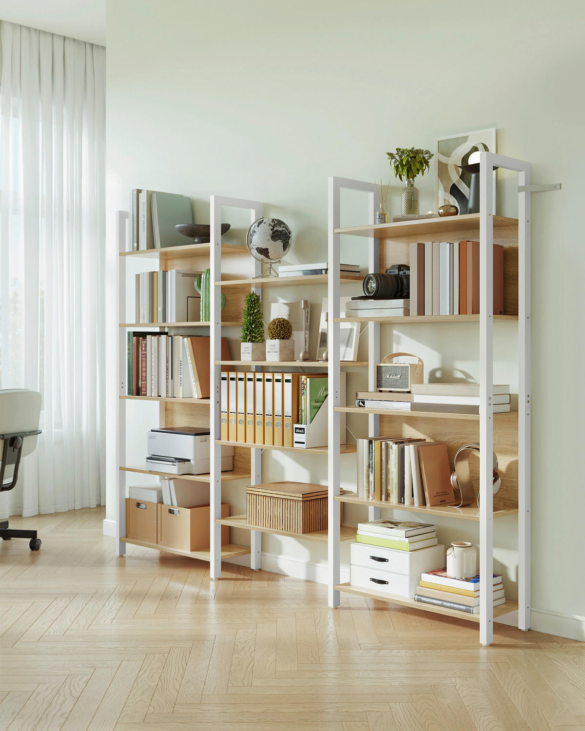 BÜCHERWAND Weiß, Eichefarben  - Eichefarben/Weiß, Trend, Holzwerkstoff/Metall (158/166/24cm) - Boxxx