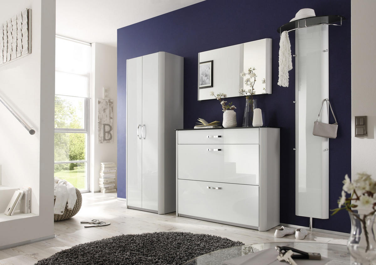 SCHUHSCHRANK  in 117/97/35 cm  - Weiss Hochglanz/Chromfarben, Design, Glas/Holzwerkstoff (117/97/35cm) - Moderano