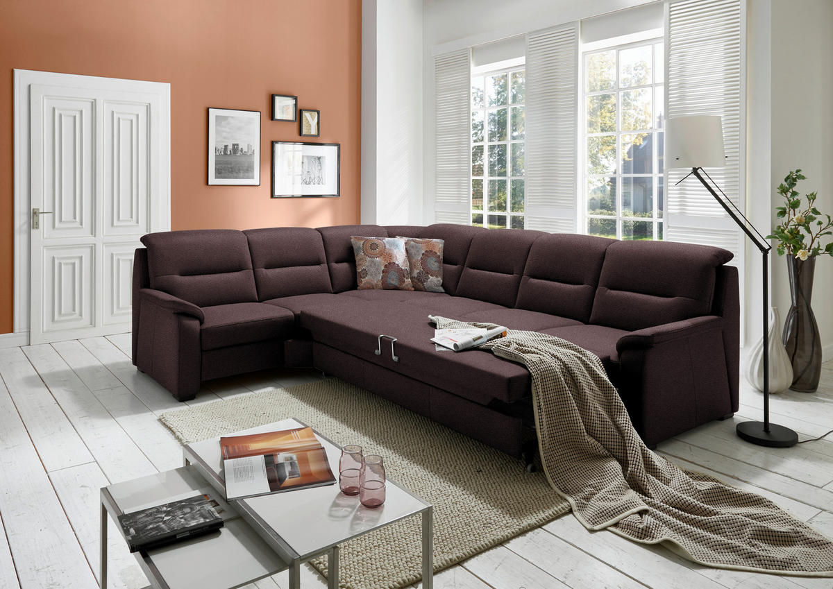 ECKSOFA in Mikrofaser Dunkelbraun  245/303 cm  - Dunkelbraun/Schwarz, KONVENTIONELL, Holz/Textil (245/303cm) - Beldomo Comfort