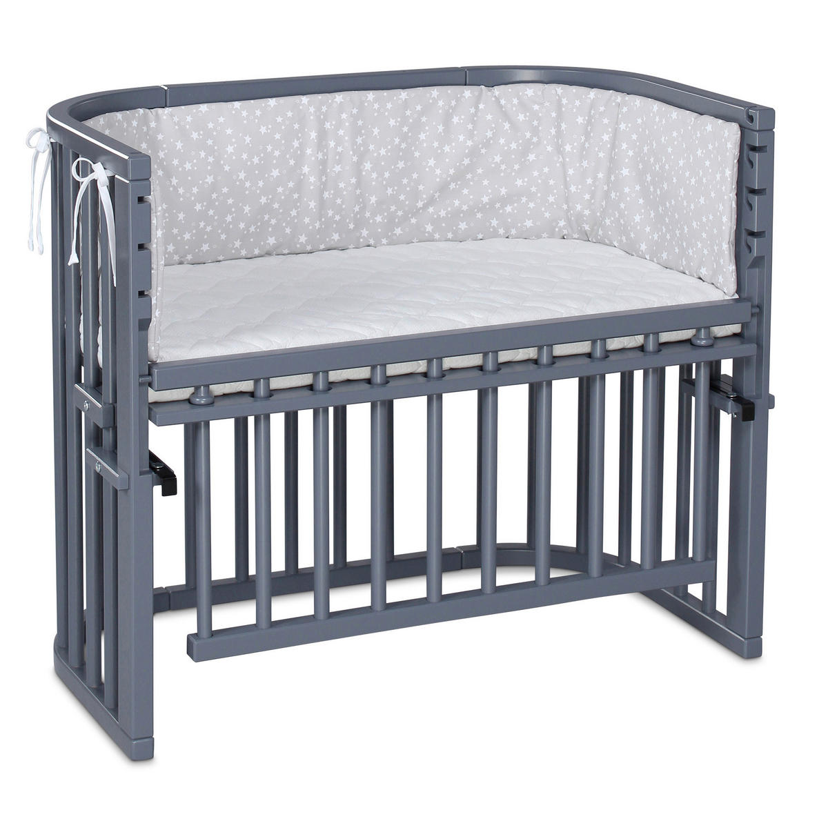 BEISTELLBETT Maxi Comfort Plus  - Schieferfarben/Grau, Basics, Holz (56,5/79/96cm) - Babybay