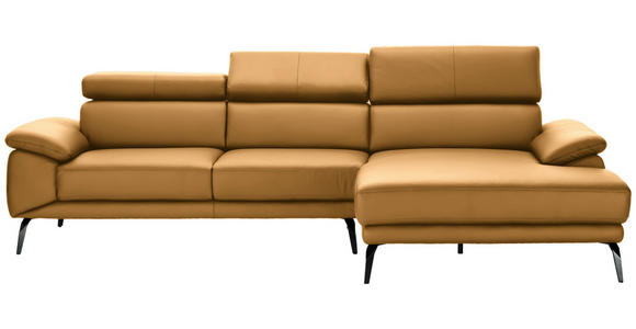 ECKSOFA in Echtleder Senfgelb 295/187 cm - Senfgelb/Schwarz, Design, Leder/Metall (295/187cm) - Novel