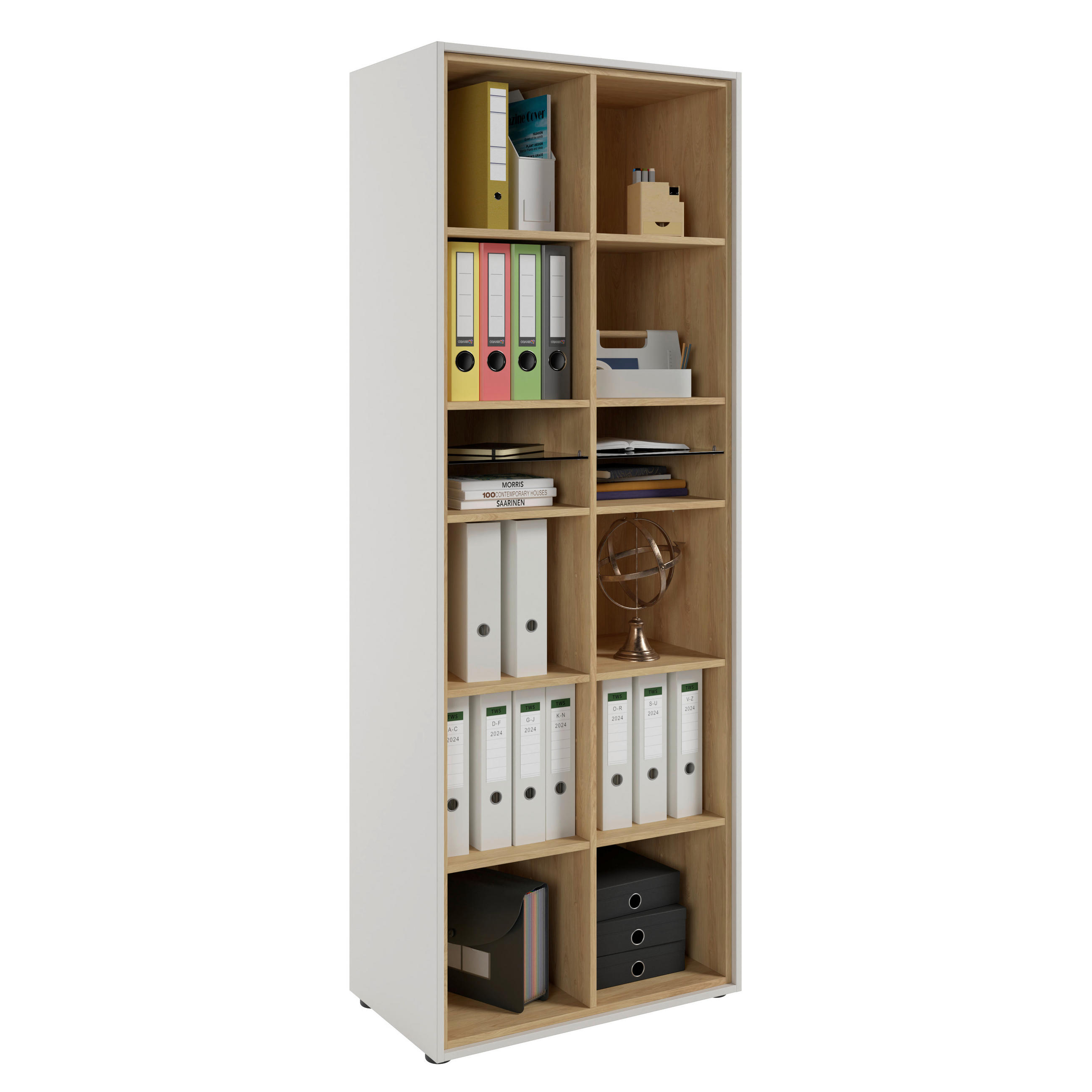AKTENREGAL Weiß, Hickory  - Schwarz/Weiß, MODERN, Holzwerkstoff/Kunststoff (73,5/201/42,9cm) - Novel