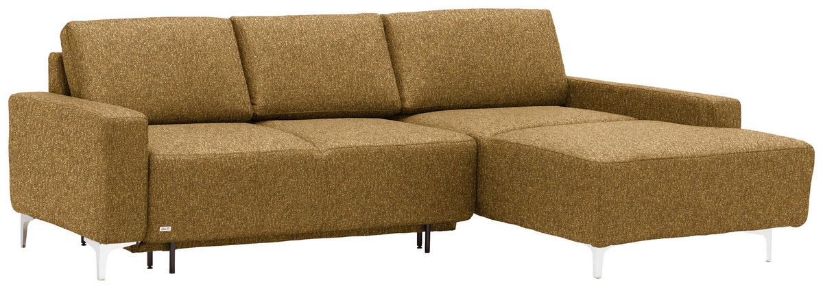 ECKSOFA  in Mikrovelours Senfgelb  248/160 cm  - Senfgelb/Alufarben, Design, Textil/Metall (248/160cm) - Sedda