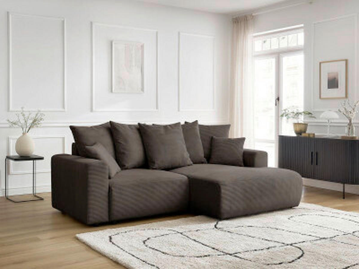 ECKSOFA Ottomane rechts  ATILLA Taupe Cord  - Taupe/Schwarz, MODERN, Kunststoff/Textil (244/149cm)