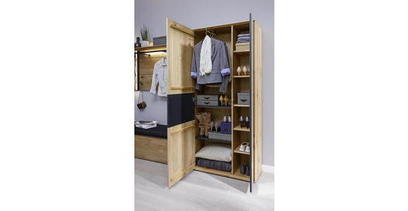 GARDEROBENSCHRANK 88,5/196/39 cm  - Eichefarben/Anthrazit, Natur, Glas/Holz (88,5/196/39cm) - Valnatura