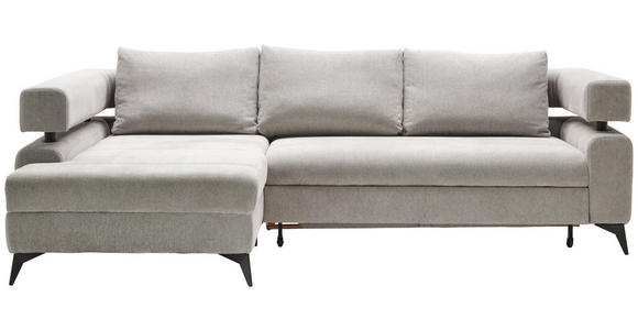 ECKSOFA in Chenille Hellgrau - Hellgrau/Schwarz, KONVENTIONELL, Textil/Metall (184/265cm) - Hom`in