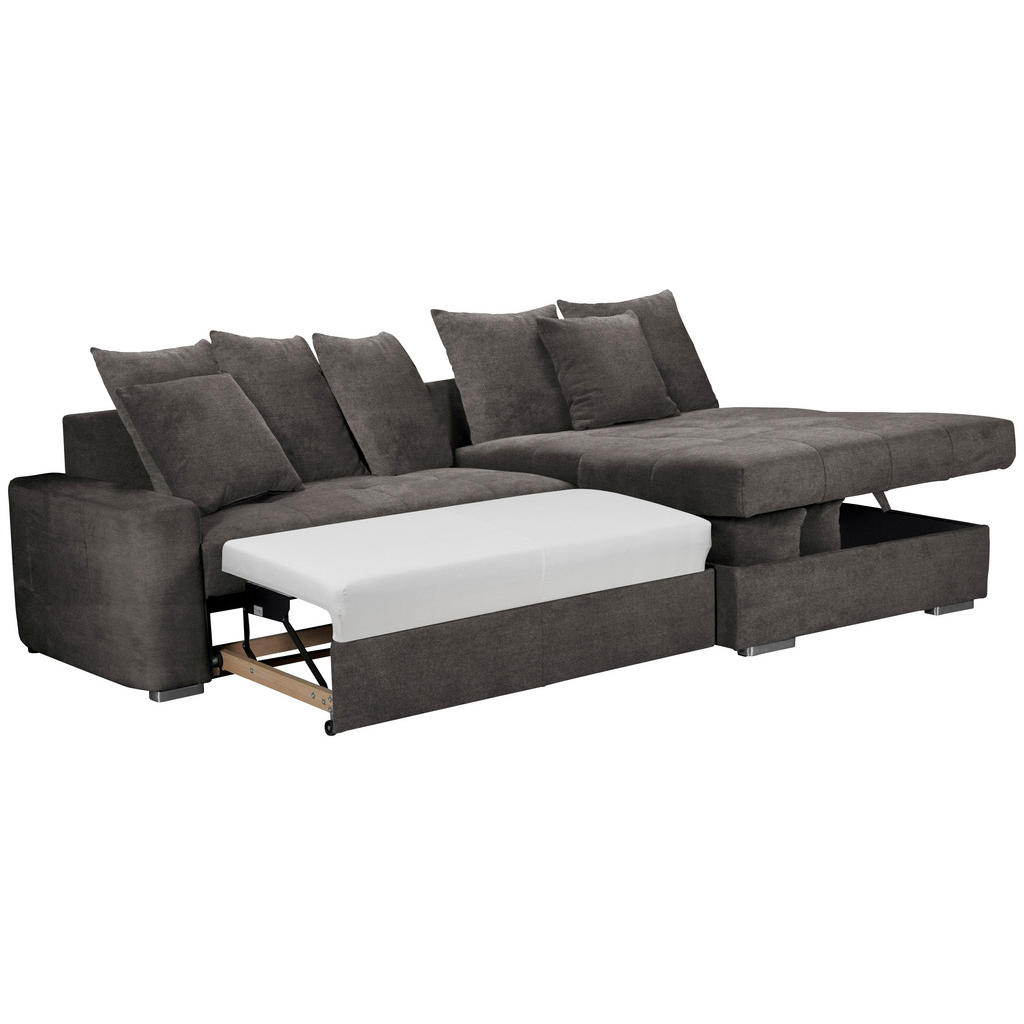 Thumbnail - Mid.you Ecksofa Salvador, Dunkelbraun, Textil, Wenge, 3-Sitzer, L-Form, Ottomane rechts, 293x164 cm, Armteil links, rech...