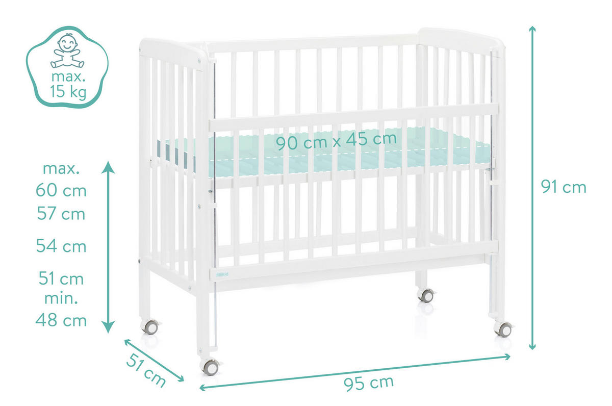BEISTELLBETT Nino  - Weiß, Basics, Holz (94/69/85cm) - Fillikid