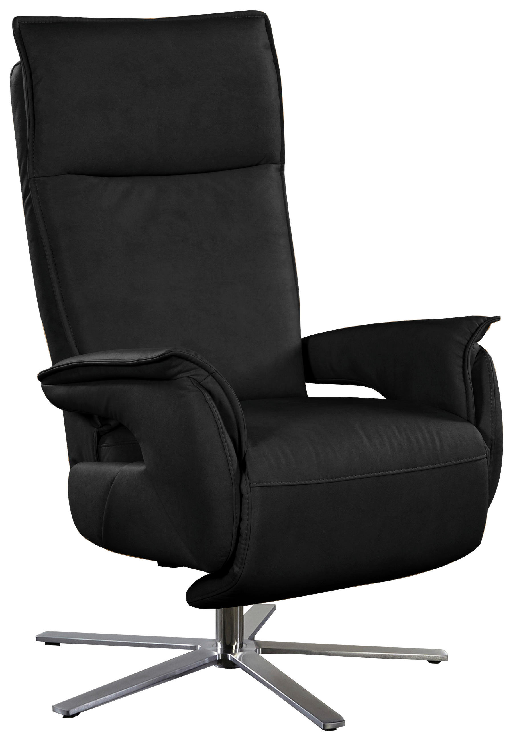 FERNSEHSESSEL in Schwarz  - Edelstahlfarben/Schwarz, Modern, Leder/Metall (77/116/80cm) - Livetastic
