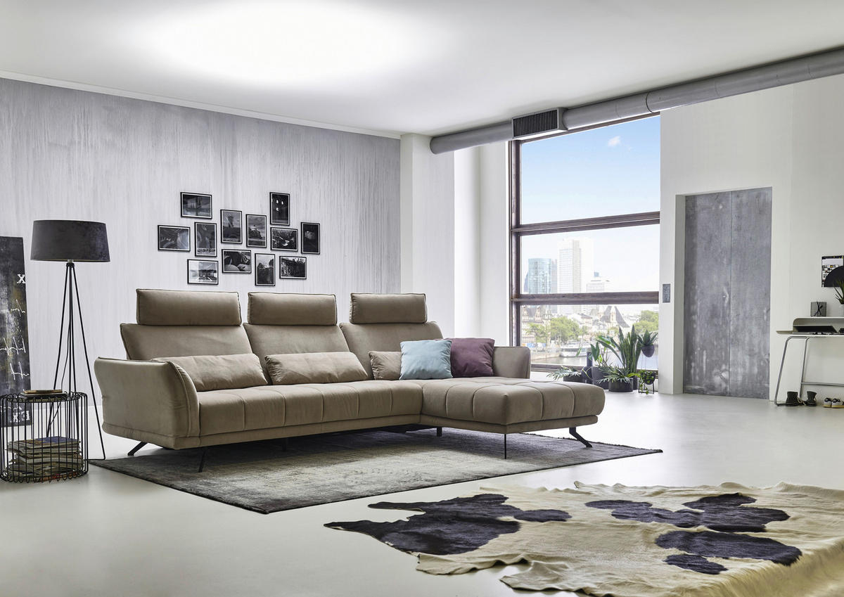ECKSOFA in Mikrofaser Hellbraun  - Hellbraun/Schwarz, Konventionell, Textil/Metall (285/178cm) - Carryhome