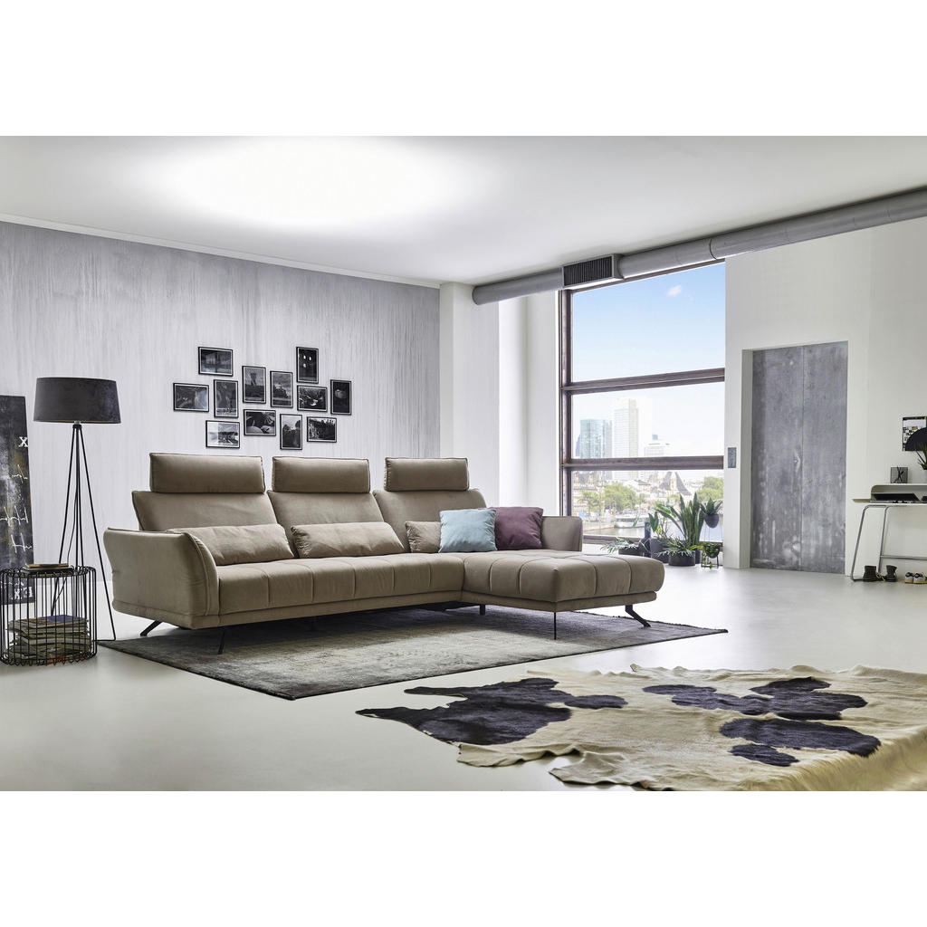 Thumbnail - Carryhome Ecksofa, Hellbraun, Textil, 3-Sitzer, Ottomane rechts, L-Form, 285x178 cm, Fußauswahl, Stoffauswahl, seitenver...